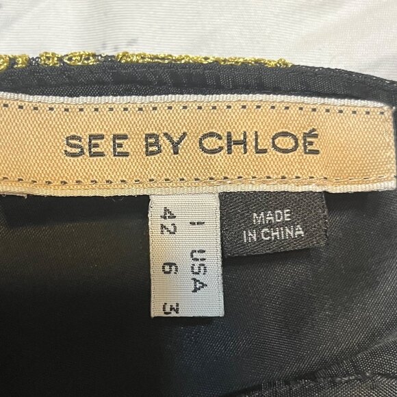 See By Chloé Black & Gold Embroidered Sleeveless Dress Women Size 6 V-Neck Elega - Picture 3 of 14